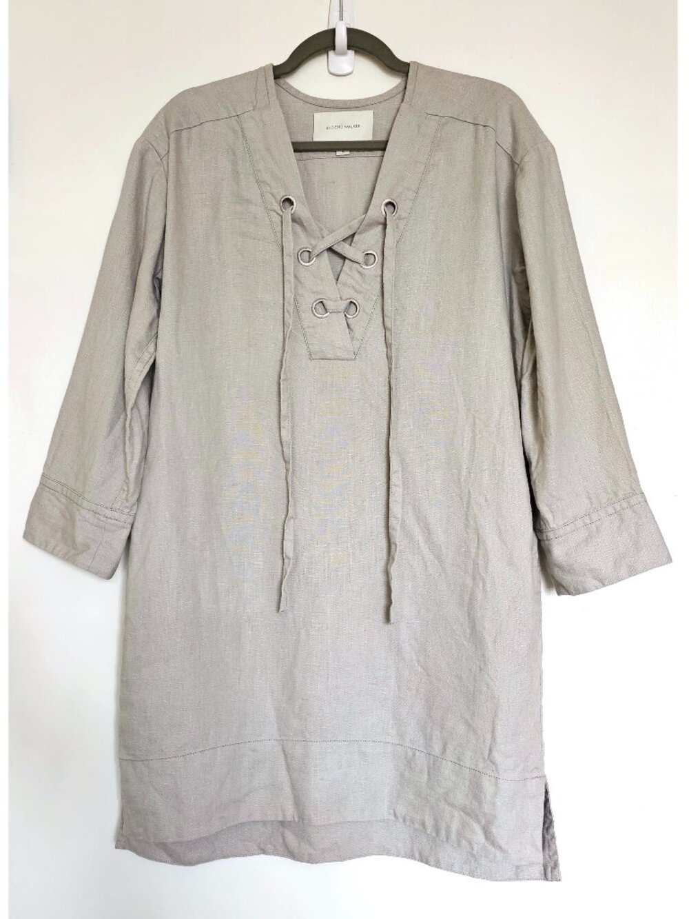 Brochu Walker Kenwick 100% Linen Lace-Up High-Low Linen Tunic Mini Dress Pumice